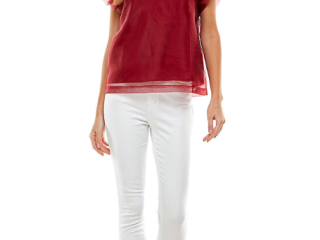 ORGANZA RUFFLED SLEEVE TOP IN BURGUNDY Online Hot Sale