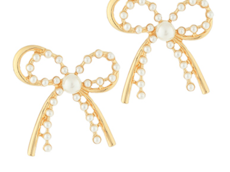 GOLD PEARL BOW EARRINGS Supply