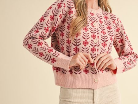 FLORAL KNIT BUTTON UP CARDIGAN Fashion