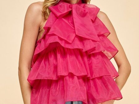 RUFFLED HALTER TOP IN FUCHSIA For Cheap