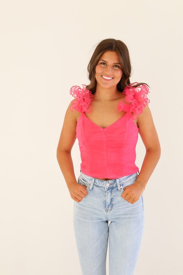 PINK RUFFLE SLEEVE TANK Online Sale