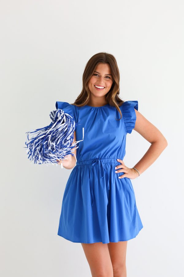 DRAWSTRING WAIST DRESS IN ROYAL Online now