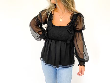 ORGANZA PEPLUM TOP IN BLACK Online