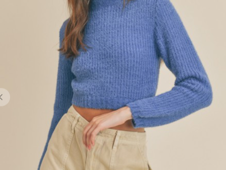 SHOULDER PAD FUZZY SWEATER IN BLUE For Cheap