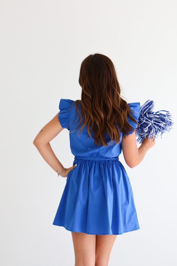 DRAWSTRING WAIST DRESS IN ROYAL Online now