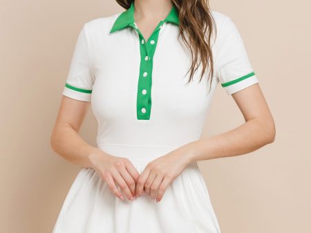 WHITE AND GREEN BUTTON UP TENNIS DRESS Sale