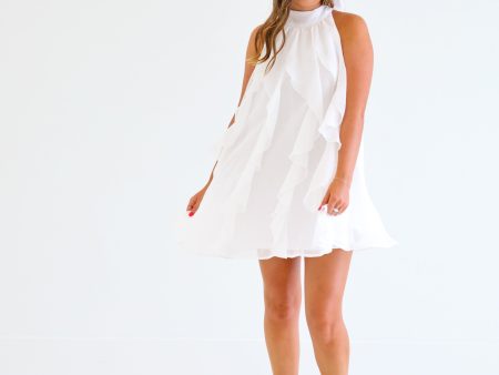 WHITE RUFFLE SWING DRESS on Sale